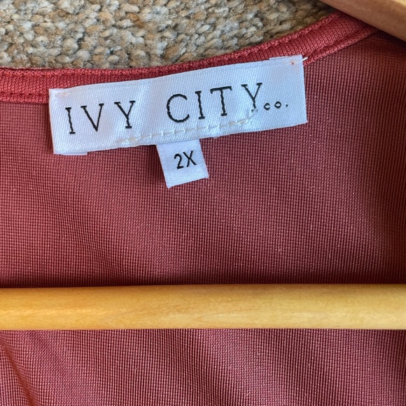 Ivy City Co Orange Velvet Midi Wrap Dress  with Flutter Sleeves Size 2x - Picture 6 of 6